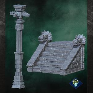 Paititi scenic elements: column and temple stairs