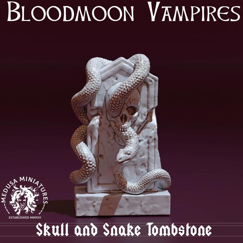 Skull and Snake Tombstone STL – Gothic Graveyard Terrain for 28mm Miniatures