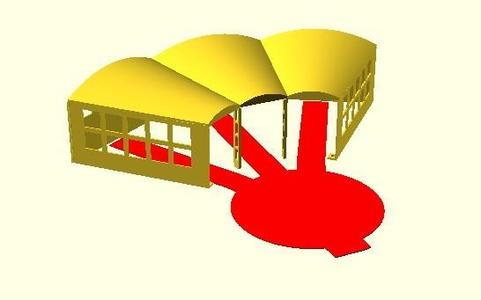 HO model train shed and roundhouse