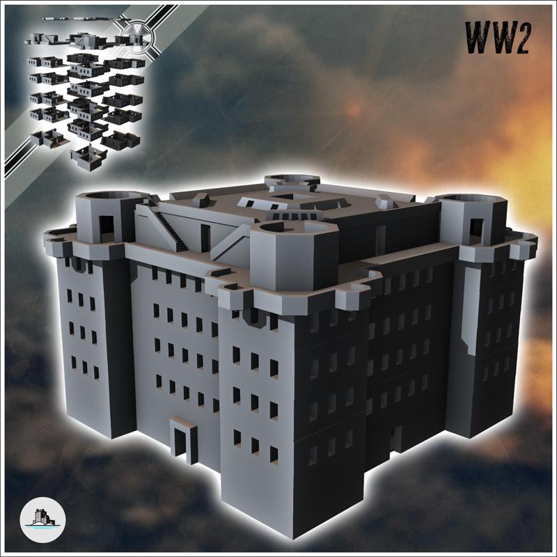 Flak tower, Blaurt I (1st generation G-Tower Flakturm VI) Anti-air bunker - Modern WW2 World War Diaroma Wargaming RPG Mini Hobby