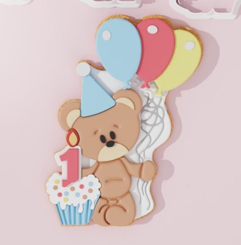 Birthday Bear with Balloon Cookie Cutter + Stamp