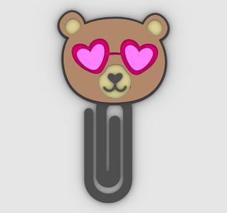 Bear with sunglasses heart - Paper clip, bookmark - 3MF pre-painted , STL