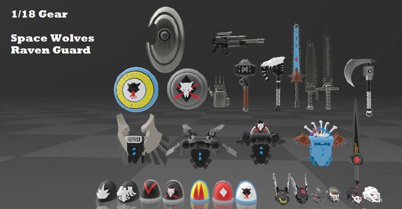Custom 1/18 Space Wolves and Raven Guard Gear