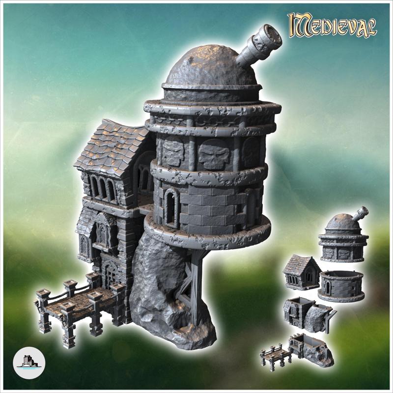 Medieval observatory with dome and wooden pontoon (33) - Medieval Fantasy Magic Feudal Old Archaic Saga 28mm 15mm