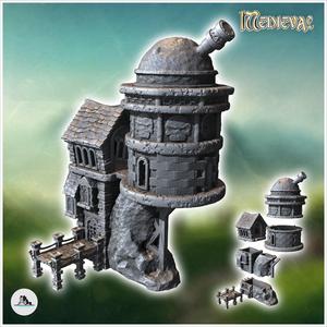 Medieval observatory with dome and wooden pontoon (33) - Medieval Fantasy Magic Feudal Old Archaic Saga 28mm 15mm