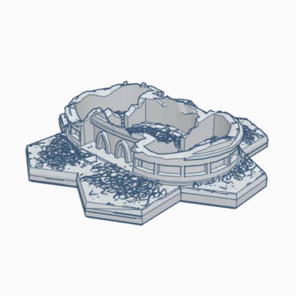 Sci-Fi Destroyed Building 16 with Hex Base SFDHB016