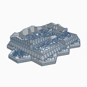Sci-Fi Destroyed Building 51 Ruined Hardened Building with VTOL Pad with Hex Base