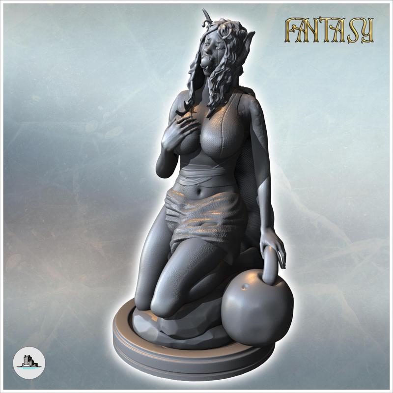 Female creature crouching on a rock with long hair and antennae (SFW version) (14) - Medieval Fantasy Magic Feudal Old Archaic Saga 28mm 15mm