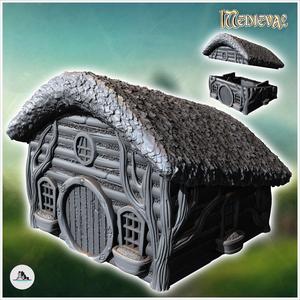 Hobbit house with sloping concave roof and round wooden door (18) - Medieval Fantasy Magic Feudal Old Archaic Saga 28mm 15mm