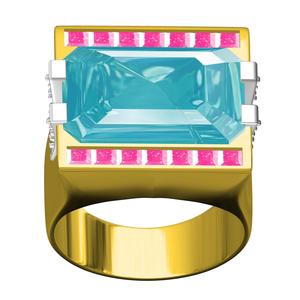 Antique Aquamarine Emerald and Ruby Princess Stone Cocktail Ring
