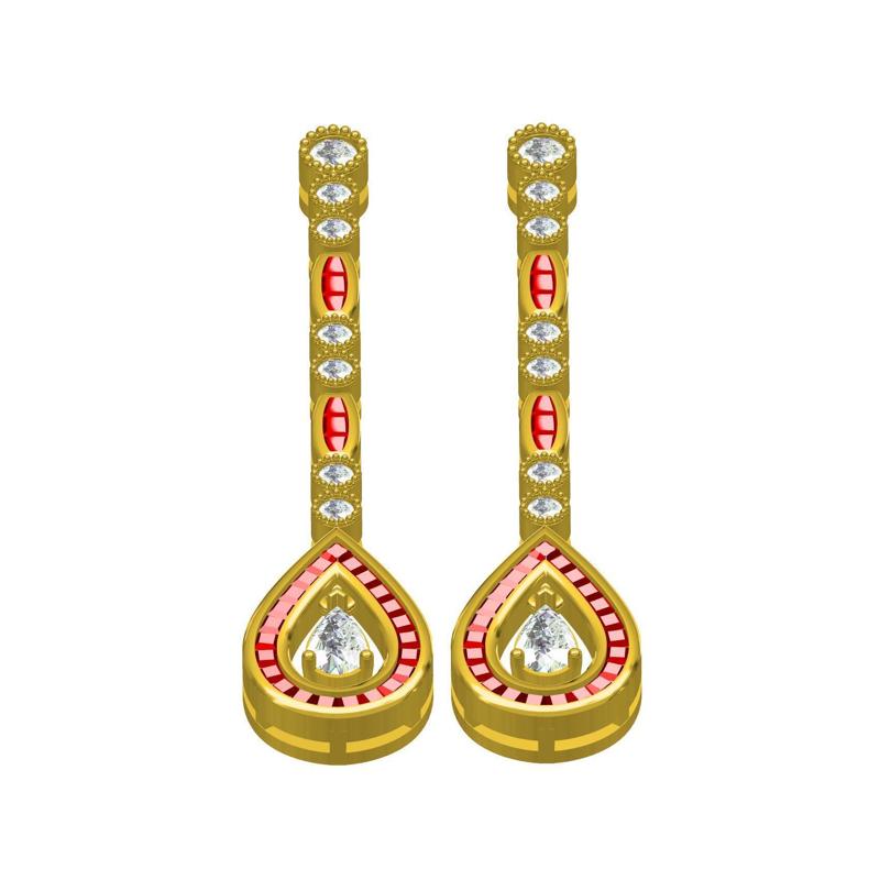 Art Deco Style Ruby And Diamond Drop Earring