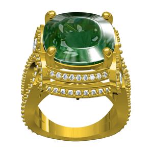 Green Cushion Cut Diamond Cocktail Engagement Ring