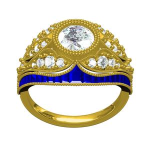 Unique Art Deco Style Diamond and Blue Sapphire Engagement Ring