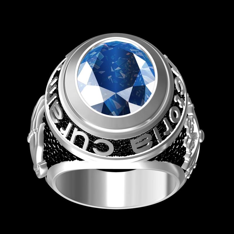 Blue Sapphire Oval Stone Praying Hands Round Signet Ring