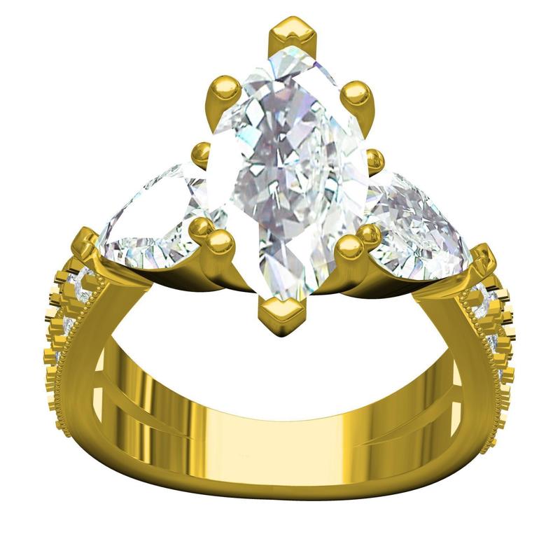 Marquise and Pear Cut Three Stone Solitaire Engagement Ring