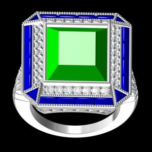 Green Stone Round and Baguette Halo Art Deco Style Ring