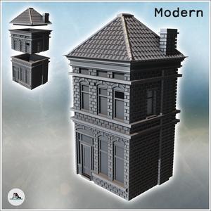 European Brick Storey House with Fireplace on Side (12) - Modern WW2 WW1 World War Diaroma Wargaming RPG Mini Hobby