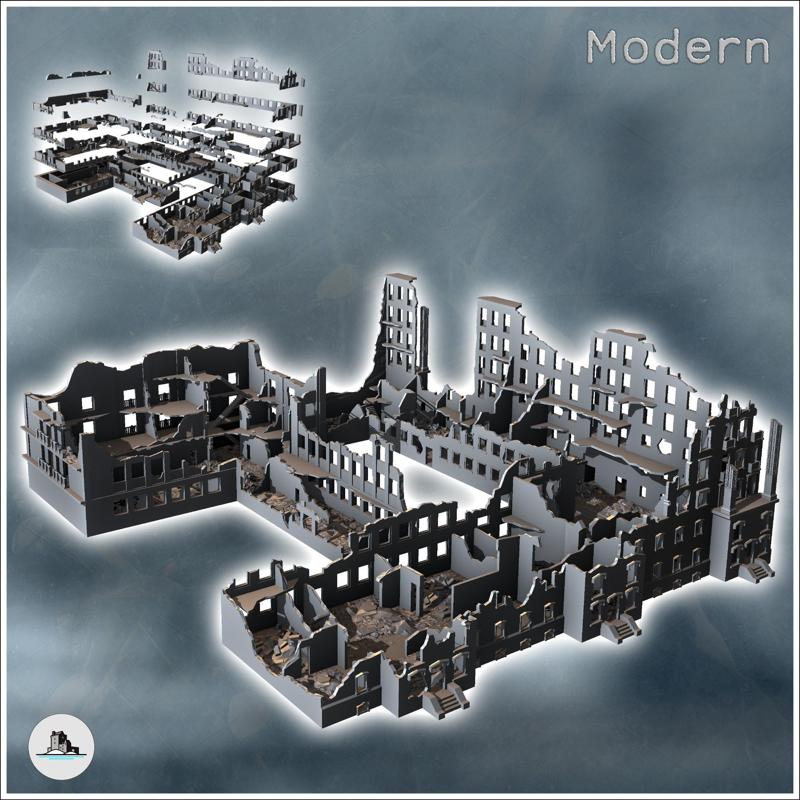 Large set of ruined multi-storey buildings (2) - Modern WW2 WW1 World War Diaroma Wargaming RPG Mini Hobby