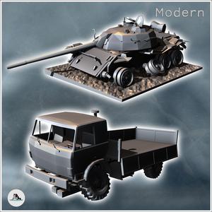 Set of destroyed vehicles with utility truck and Soviet T-55 tank (3) - Cold Era Modern Warfare Conflict World War 3 RPG  Post-apo WW3 WWIII