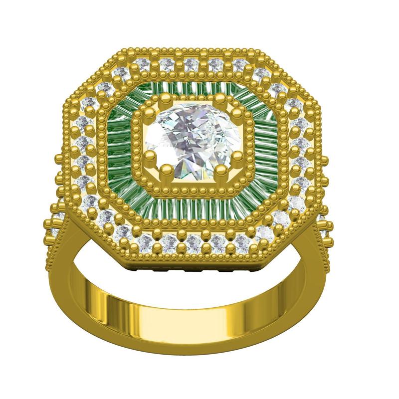 Octagon Shaped Head Cathedral Engagement Ring