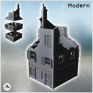 Modern two-story house with tiled roof and chimney (ruined version) (6) - Modern WW2 WW1 World War Diaroma Wargaming RPG Mini Hobby