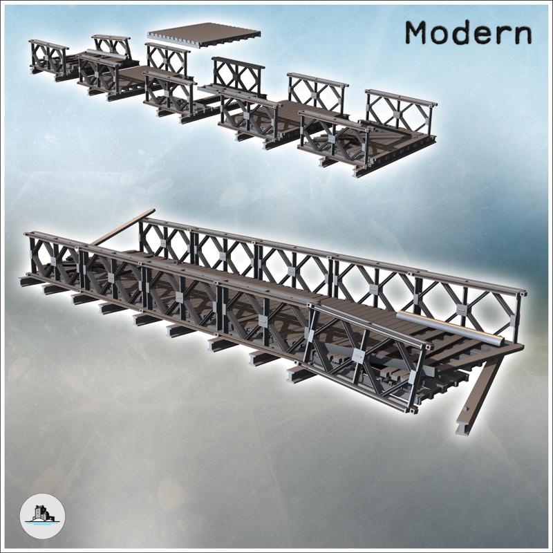 Modular modern metal bridge with wooden plank (intact and damaged versions) (3) - Modern WW2 WW1 World War Diaroma Wargaming RPG Mini Hobby