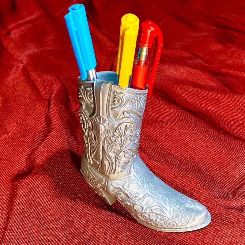 👢🔥 WESTERN COWBOY BOOT PEN HOLDER & MINI VASE / STYLE 3 – Decorative 3D Print