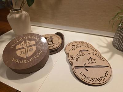 Armor of God wood style coaster set