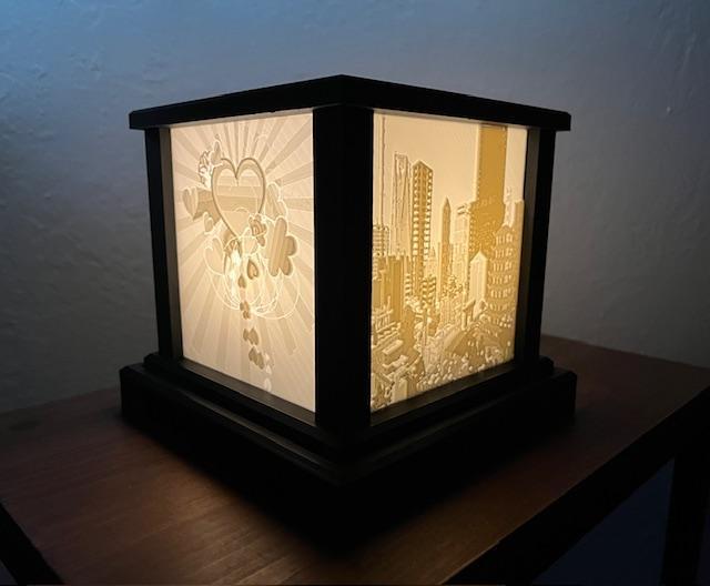 Lithopane Lamp with Lithopanes and Storage Base