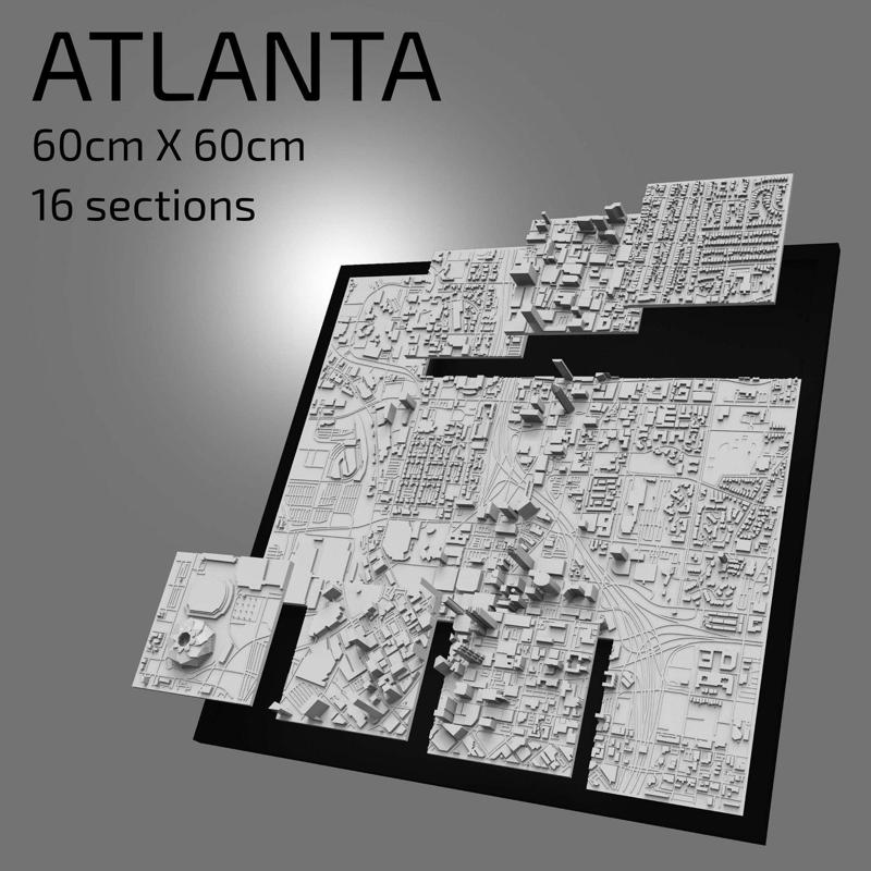 3D Atlanta | Digital Files | 3D STL File | Atlanta 3D Map | 3D City Art | 3D Printed Landmark | Model of Atlanta Skyline | 3D Art