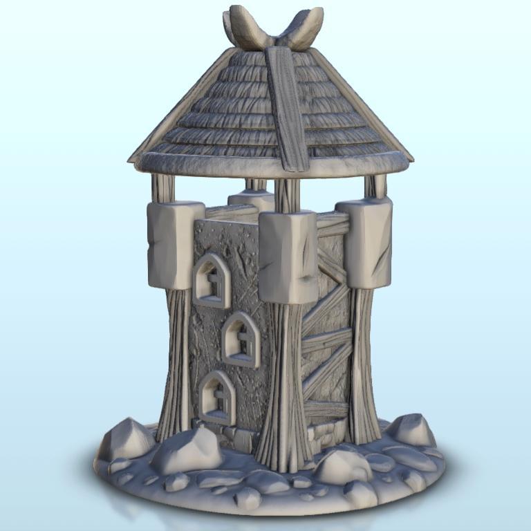 Watchtower in wood and stone 4 - Medieval scenery terrain wargame