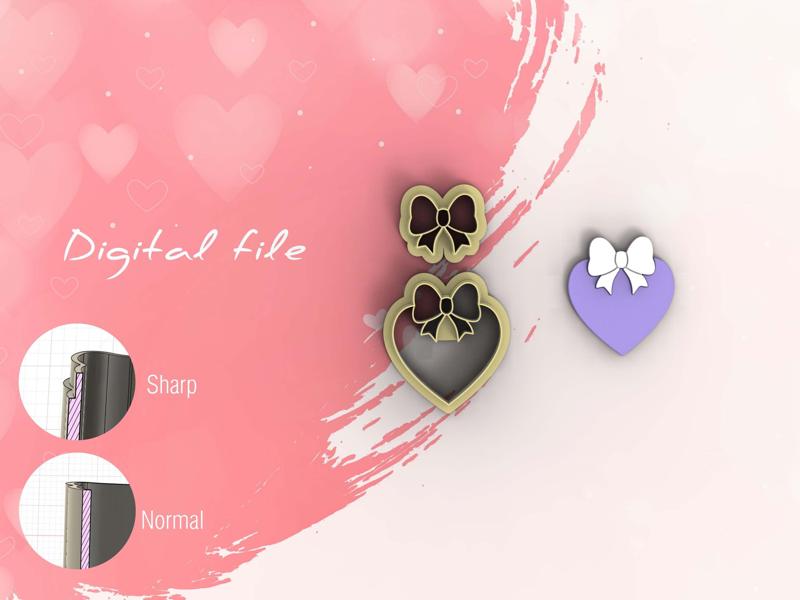 Heart with Bow Valentines Polymer Clay Cutters | Digital STL File | 5 Sizes | 2 Cutter Versions