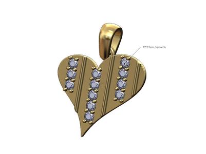 Ribbed diamond heart pendant and charm 3D print model