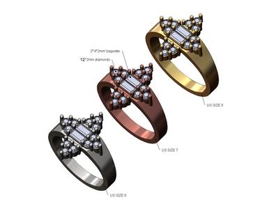 Baguette and diamond cluster crowns ring US sizes 6 7 8 3D print model