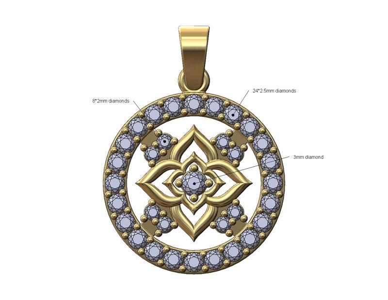 Diamond star cluster and halo round pendant with bail 3D print model