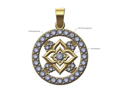 Diamond star cluster and halo round pendant with bail 3D print model