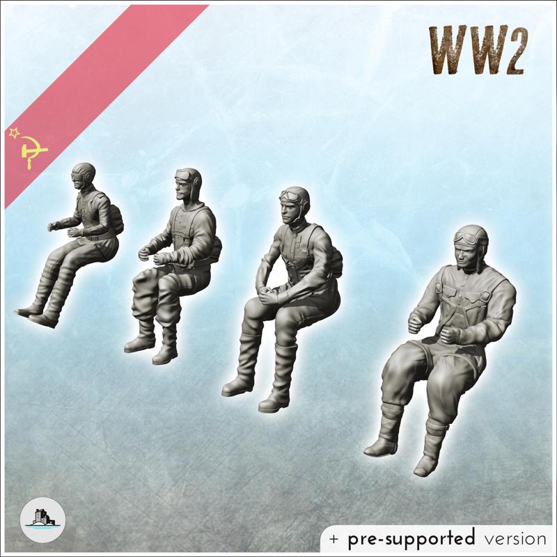 Set of four Soviet aircraft pilots with equipment in cockpit (20) - (pre-supported version included) Soviet army WW2 Second World World East front Ostfront