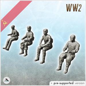 Set of four Soviet aircraft pilots with equipment in cockpit (20) - (pre-supported version included) Soviet army WW2 Second World World East front Ostfront