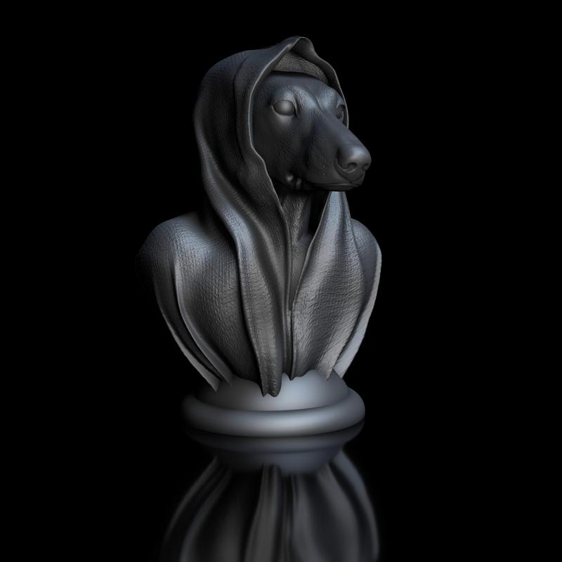 Dachshund with Cape, Bust, Pedestal
