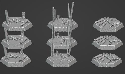 Hex Bases Burned Forest SET 2 with front indicator for battletech etc.