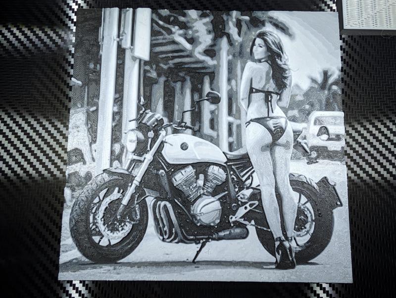 Model in bikini with motorbike - Hueforge