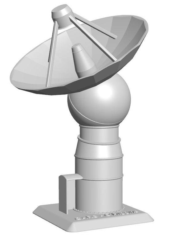 Antenna model with parabolic dish and movable axles