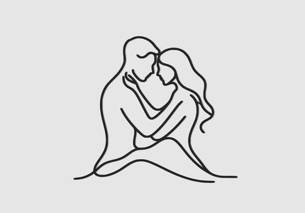 Sweet Couple Man and Woman Wall Decor Line Art