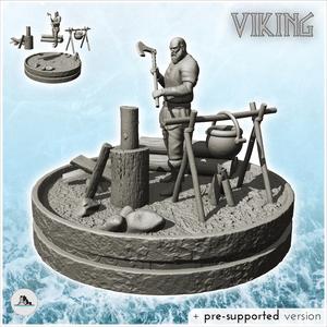 Medieval lumberjack with axe and stew (13) - North Northern Norse Nordic Saga 28mm 20mm 15mm