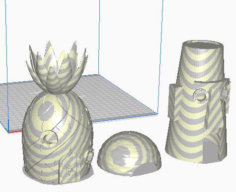 spungebobs, patricks, and squidwards house