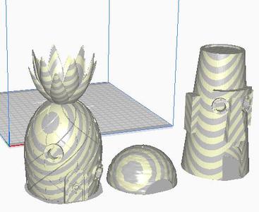 spungebobs, patricks, and squidwards house