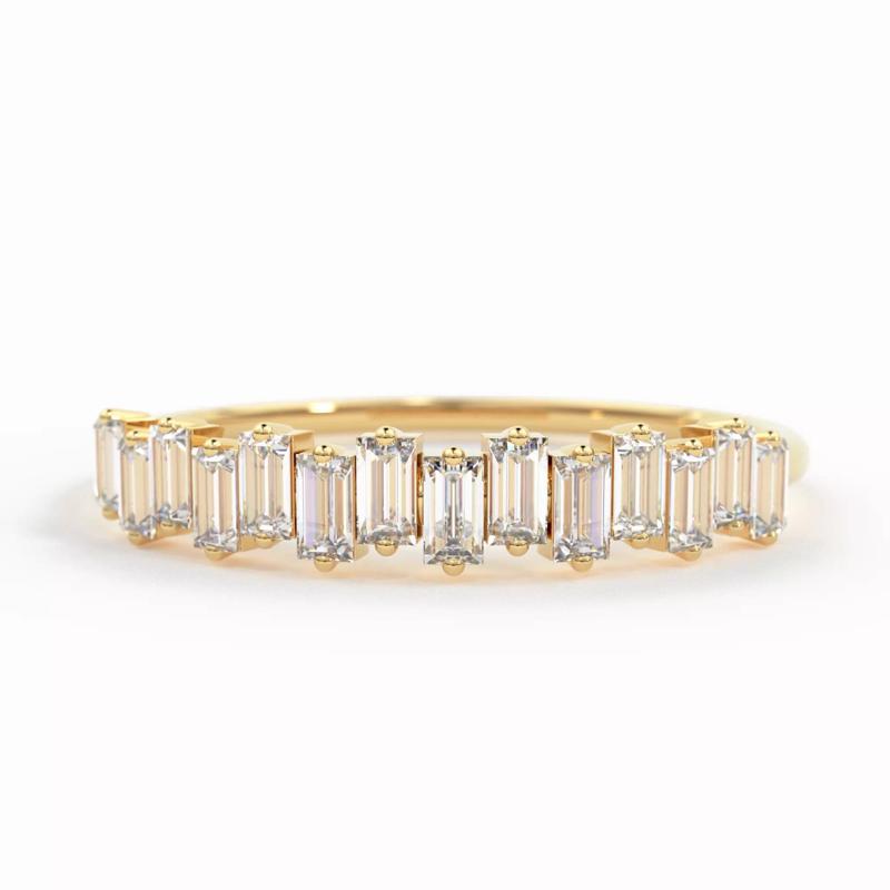 Half Eternity Baguette Diamond Ring Stackable Wedding Band 3D