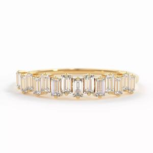 Half Eternity Baguette Diamond Ring Stackable Wedding Band 3D