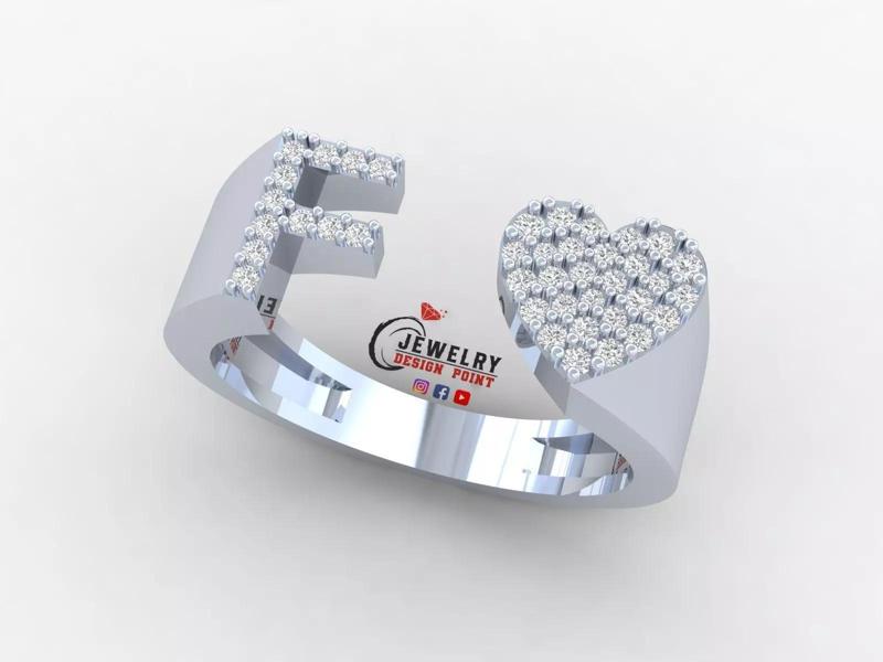 Custom Alphabet Heart Diamond Ring  AtoZ Love Ring Letters Ring
