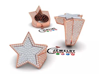 Custom Star Shape Signet Baguette Diamond Ring